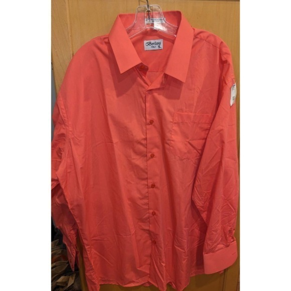BERLIONI ITALY MENS‎ 2XL PINK BUTTON DOWN 18-18.5/34/35 SHIRT